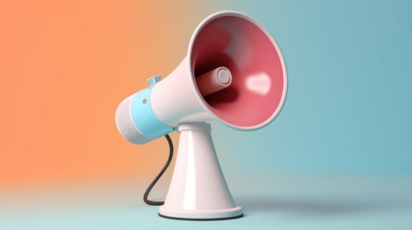 Megaphone on vivid background. Illustration AI Generative