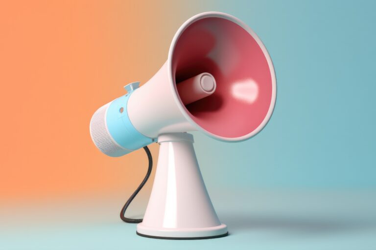Megaphone on vivid background. Illustration AI Generative