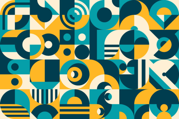 Abstract azure, blue and yellow Bauhaus pattern